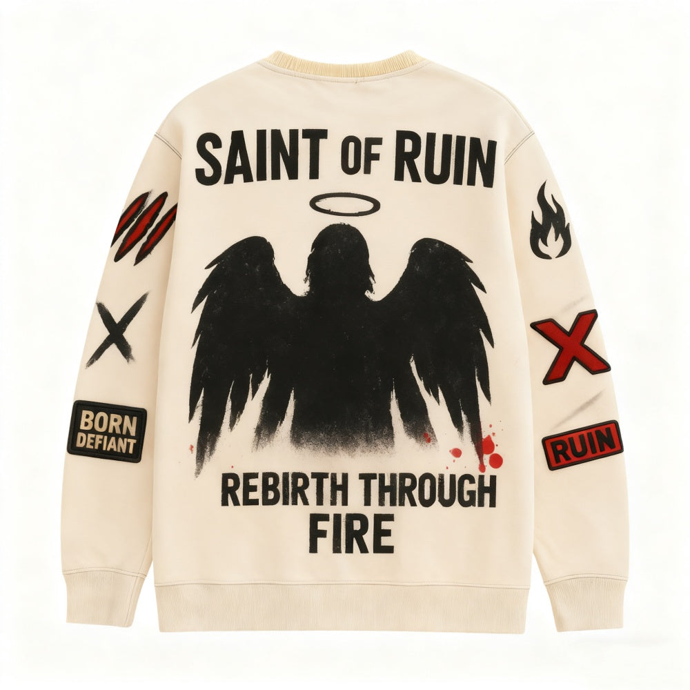 Mens Oversized, Loose-fit Pullover Sweatshirt With Long Sleeves