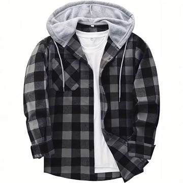 New Mens Long-sleeve Plaid Hoodie Shirt
