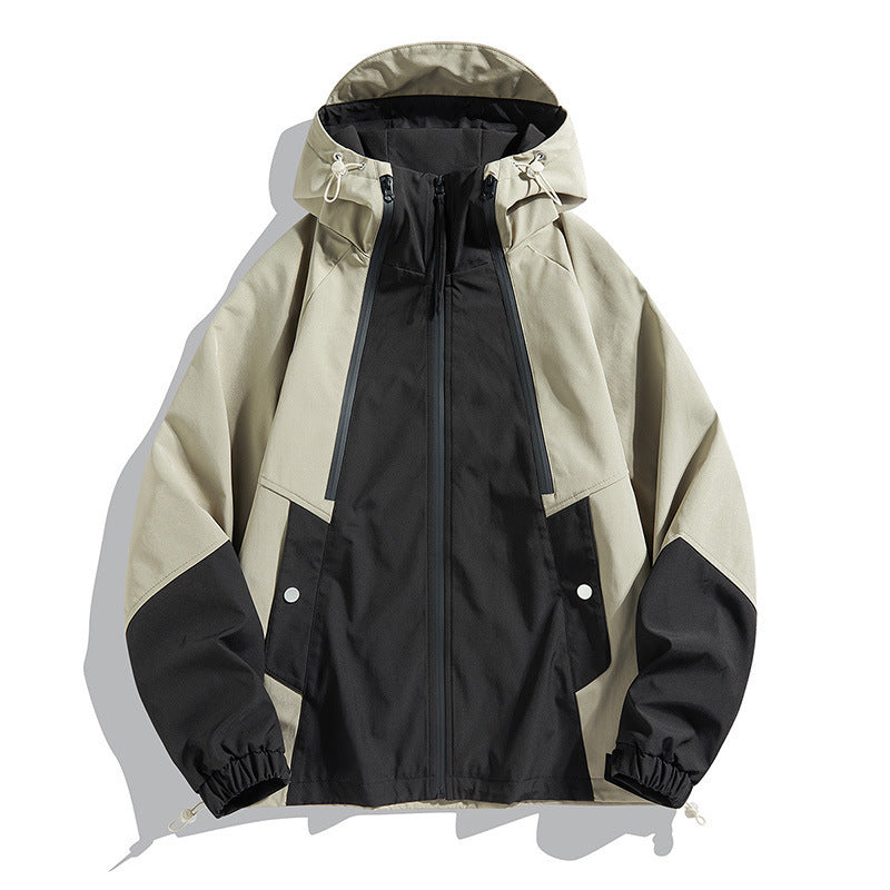 Mens SpringAutumn Outdoor Windproof And Waterproof Loose Casual Color-Block Bomber Jacket For Couples