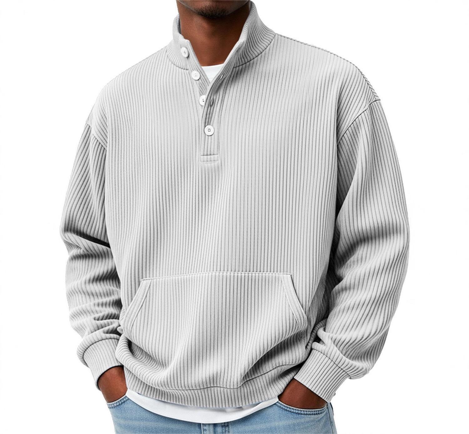 Mens Solid-Color Turtleneck Casual Long-Sleeve Polo Sweatshirt