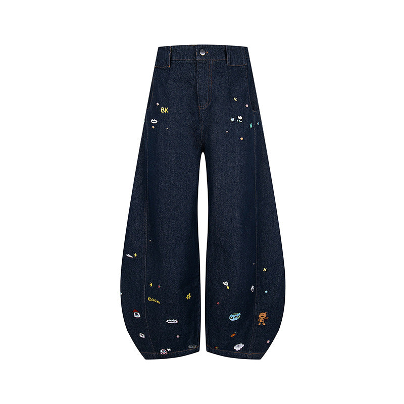 American Retro Cartoon Embroidered Machete Jeans