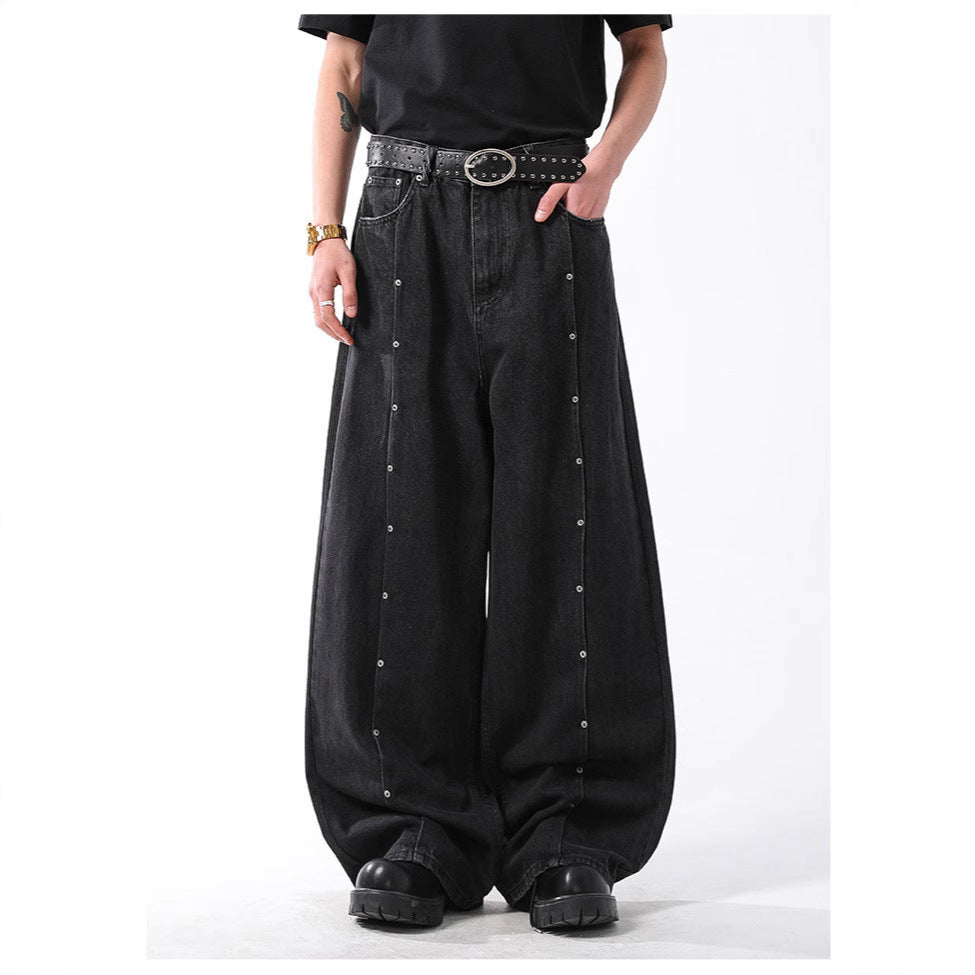 New Mens American-style Vintage Distressed Straight-leg Denim Jeans With Rivets And A Washed Finish