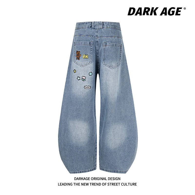 American Retro Cartoon Embroidered Machete Jeans