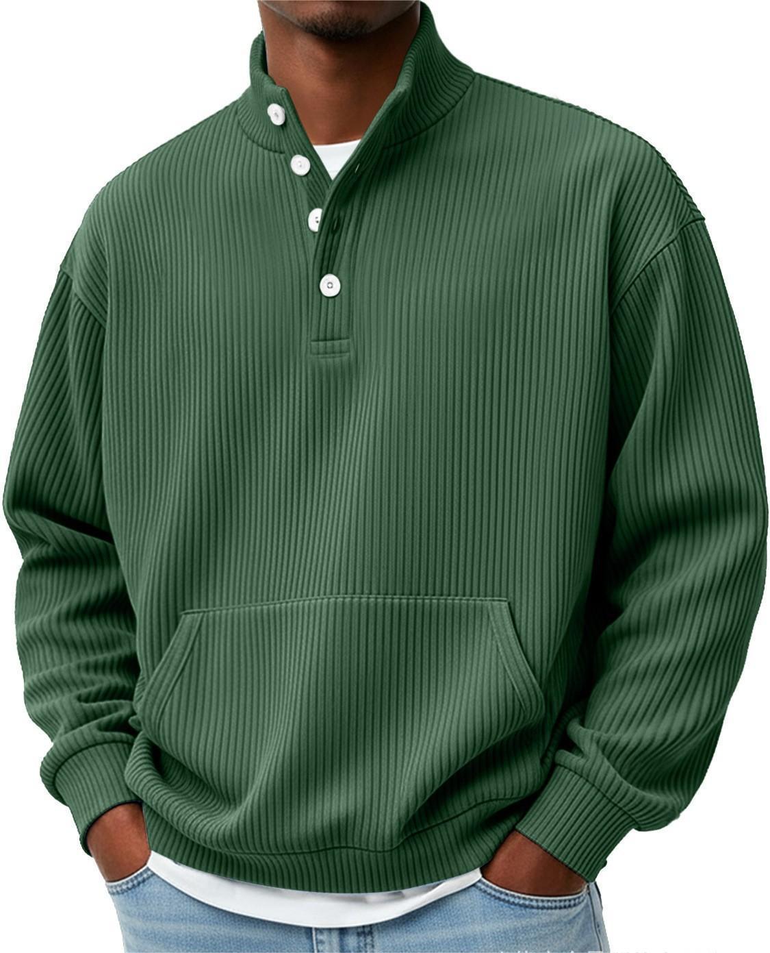 Mens Solid-Color Turtleneck Casual Long-Sleeve Polo Sweatshirt