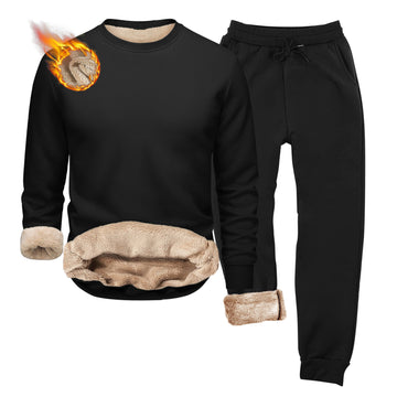 European And American-style Crew-neck Fleece-lined, Heavyweight Long-sleeve Hoodie And Sweatpants Two-piece Athletic Set