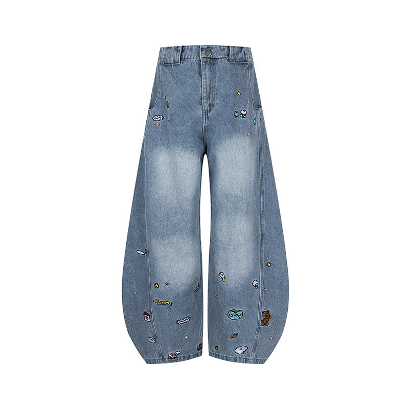 American Retro Cartoon Embroidered Machete Jeans