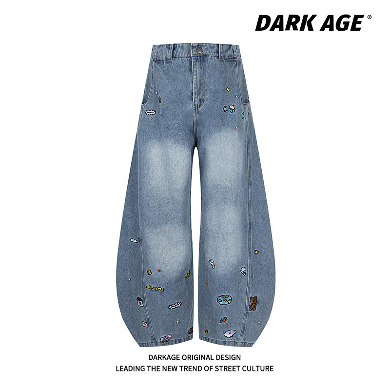 American Retro Cartoon Embroidered Machete Jeans