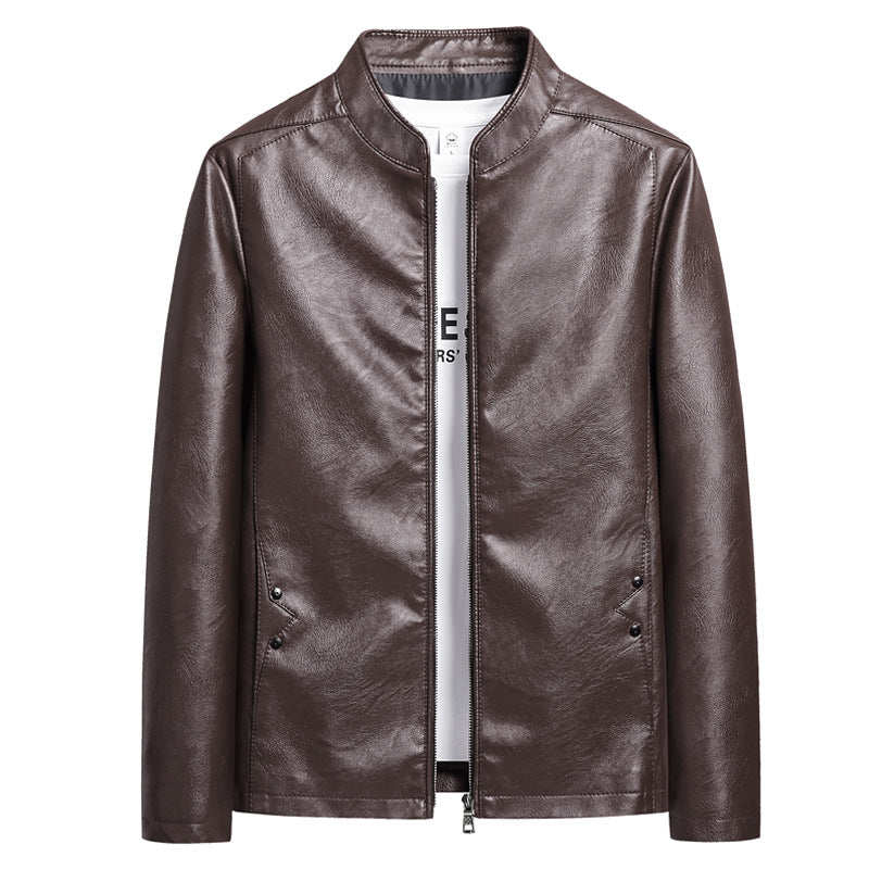 Mens Biker PU Leather Stand-Up Collar Slim-Fit Stylish Leather Jacket