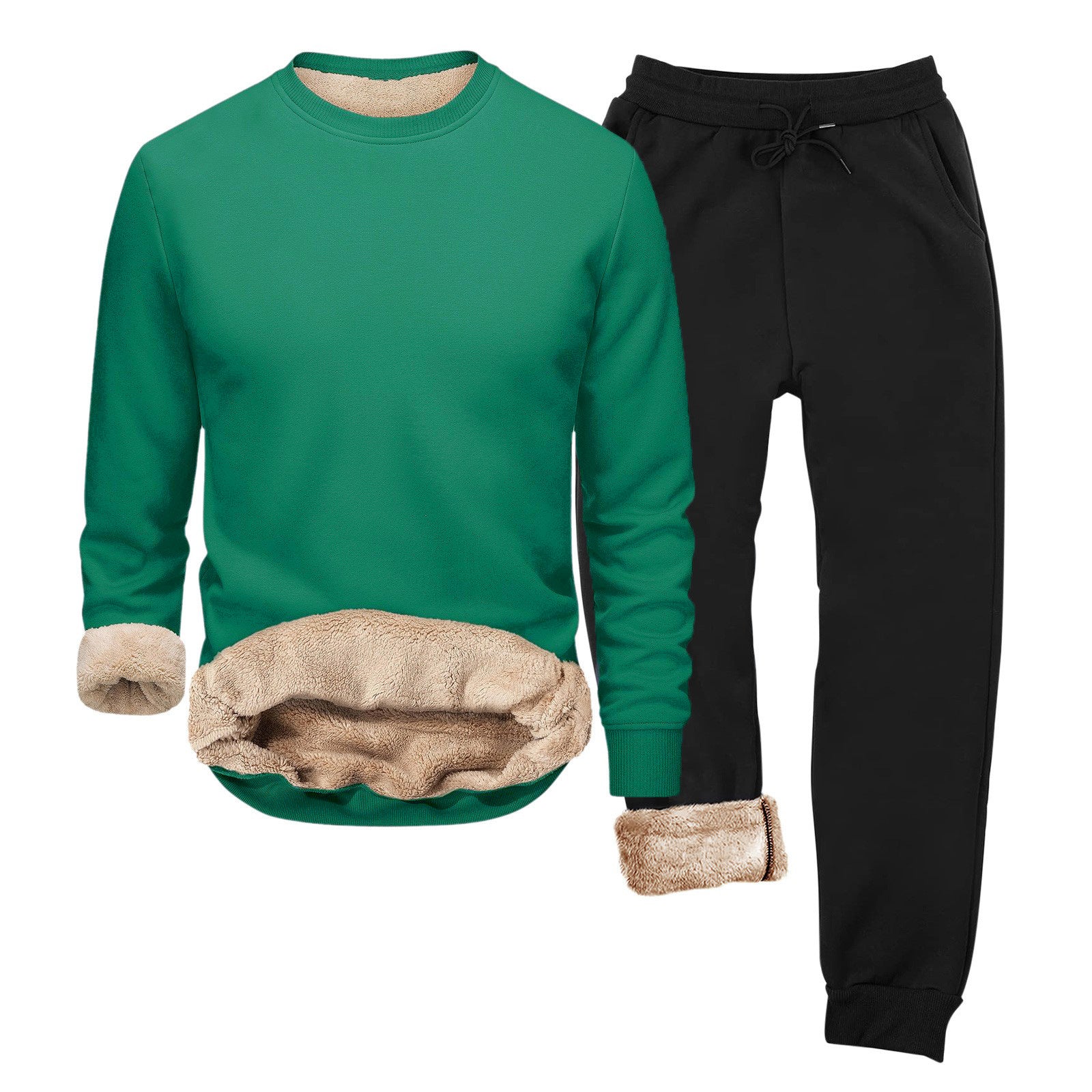 European And American-style Crew-neck Fleece-lined, Heavyweight Long-sleeve Hoodie And Sweatpants Two-piece Athletic Set